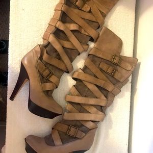 Dolce Vita MARILYN TAN BEIGE strappy buckle platform Jenna style boots sz 7.5